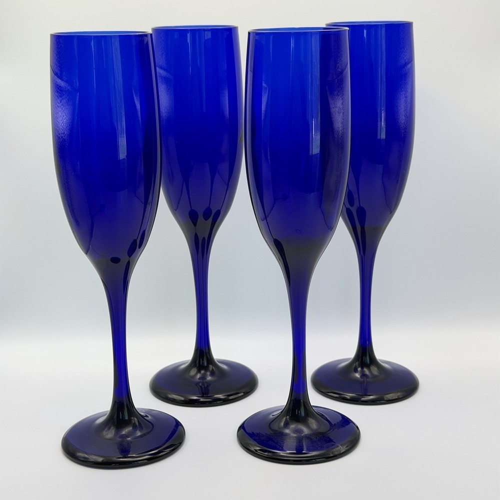 Libbey Premier Cobalt Blue Champagne Flutes Set of 8 Glasses‎ 8.25"